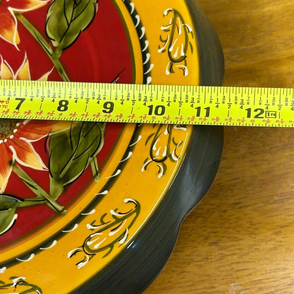 Pier 1 Imports Sunflower Hand Painted Terracotta Cake Stand Pedestal Server